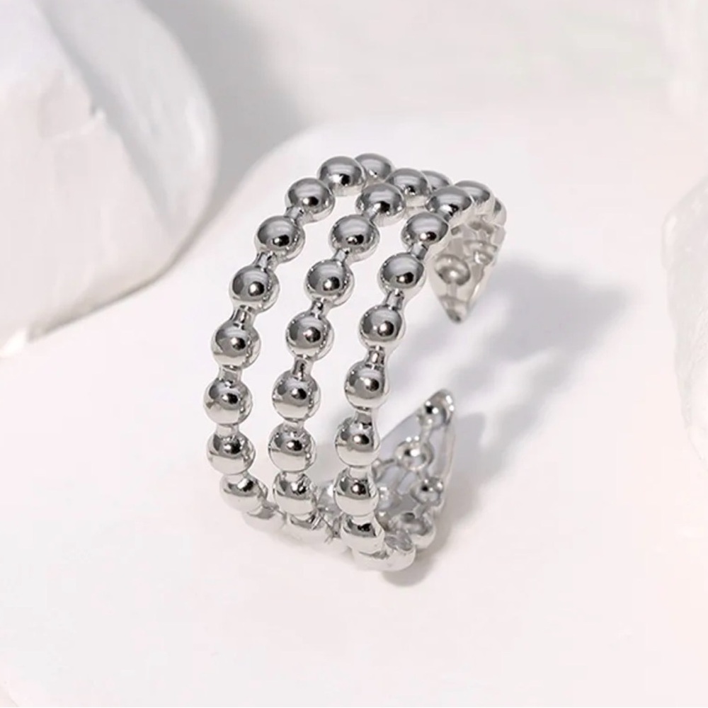 Silver Beaded Open Ring | Stainless Steel | Modern Minimal